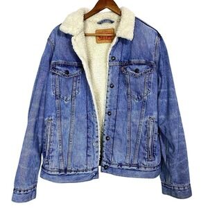 VTG 90s Levis Mens Medium Denim Jacket Classic Trucker Jean Button Cotton Sherpa